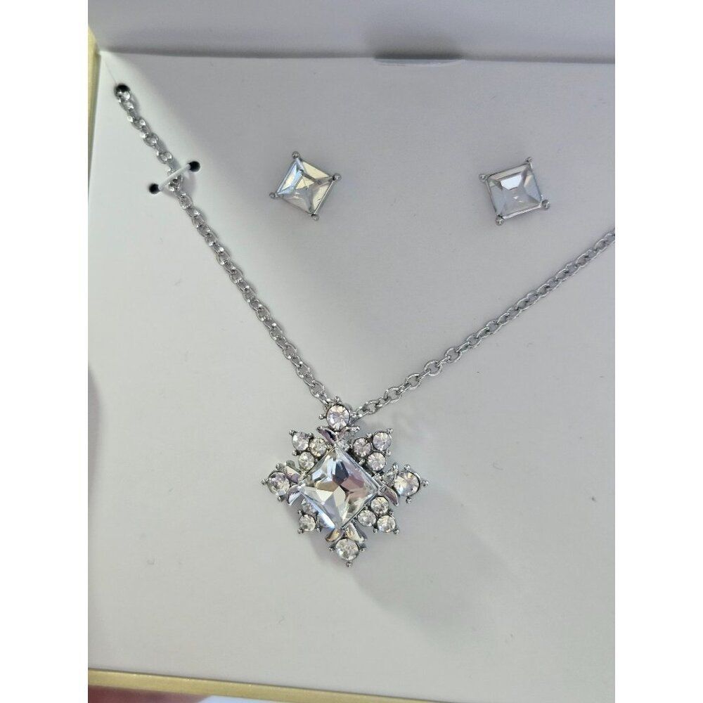 Charter Club silver tone necklace earring set clear rhinestone